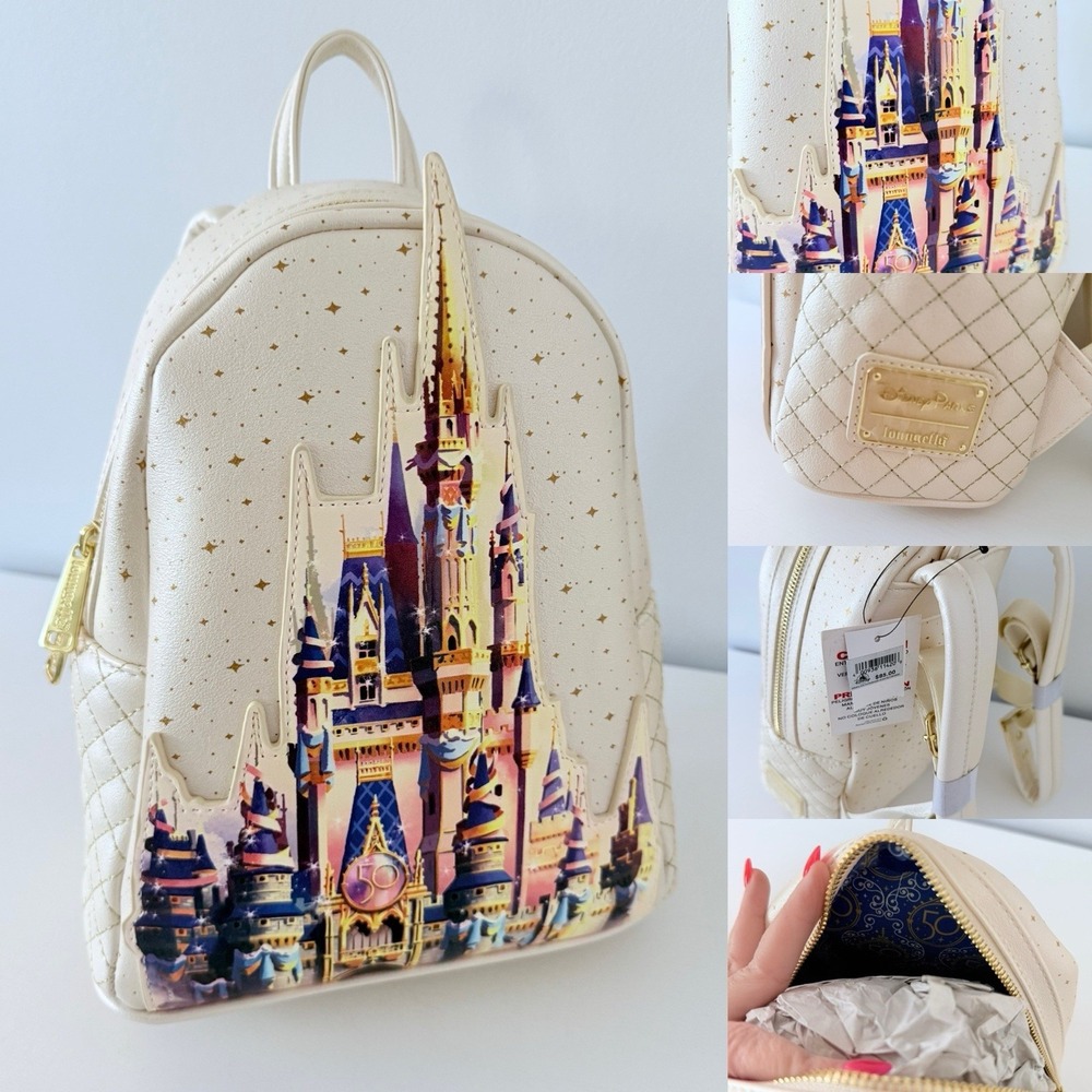 Disney Parks WDW 50th Anniversary Castle Loungefly Backpack‎ White NWT